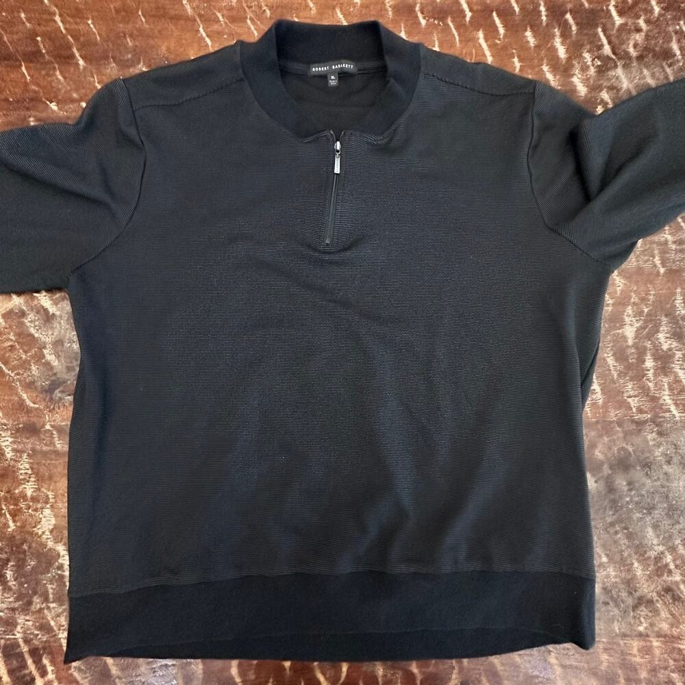 Robert Barakett XL Black Quarter Zip Textured Knit Pullover Sweater Stretch
